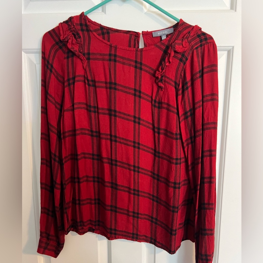 Red and black plaid blouse